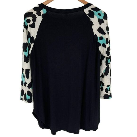 P & Rose Leopard Print Top Black Women Small T1219 - Picture 7 of 10